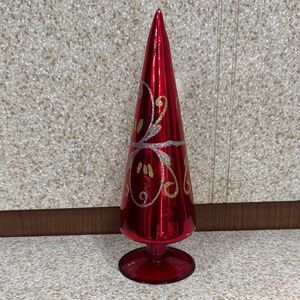 Vintage Red and Gold Holiday Glass Cone Christmas Tree
